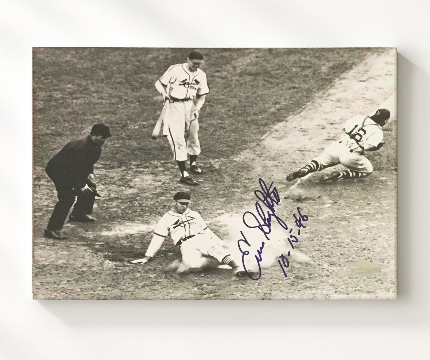 Enos Slaughter - Series Mad Dash at Home Baseball Wall Art 20x24 Canvas wall art print – Baseball Wall Art decor