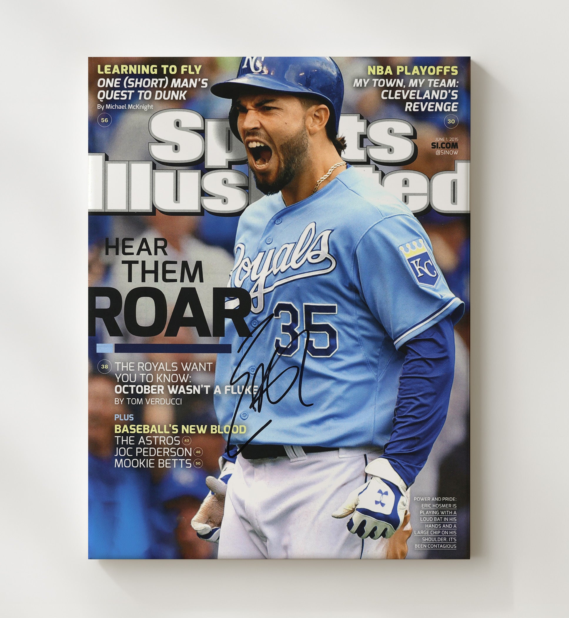 Eric Hosmer - Royals power roar SI cover 2015 Baseball Wall Art 20x24 Canvas wall art print – Baseball Wall Art decor