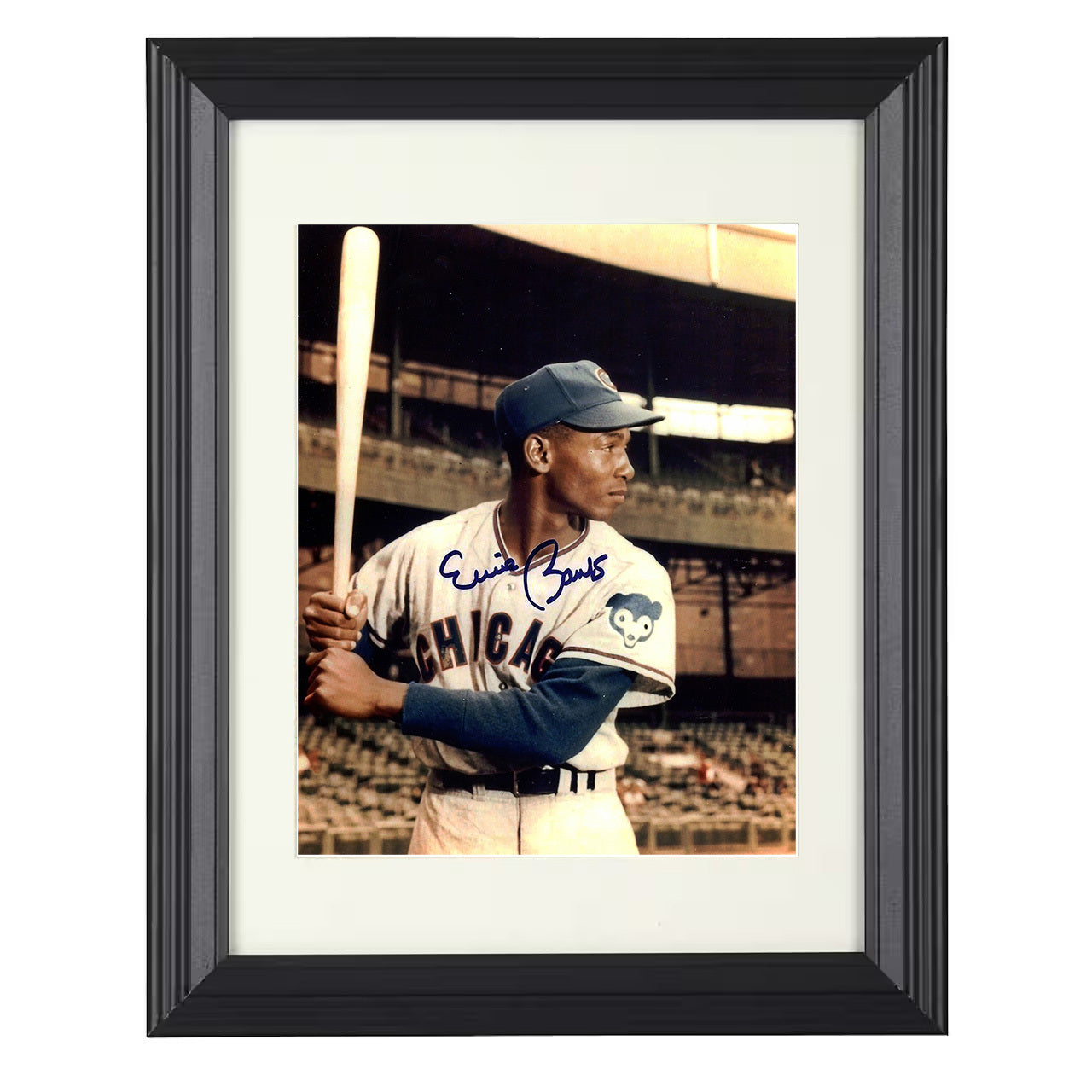 Ernie Banks - Chicago baseball Mr. Cub legend 8x10 black beveled framed baseball wall art