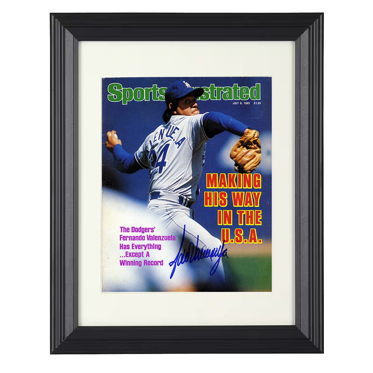 Fernando Valenzuela - Fernando-mania Pitching SI Cover 1985 8x10 black beveled framed baseball wall art