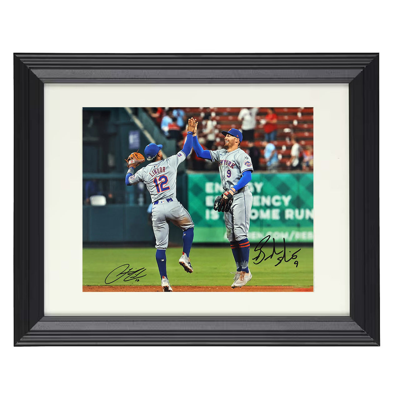 Francisco Lindor and Brandon Nimmo - Post Win High Five 8x10 black beveled framed baseball wall art