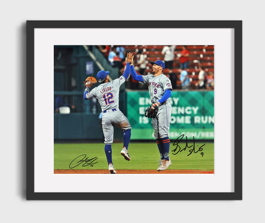 Francisco Lindor and Brandon Nimmo - Post Win High Five 8x10 Canvas baseball wall art