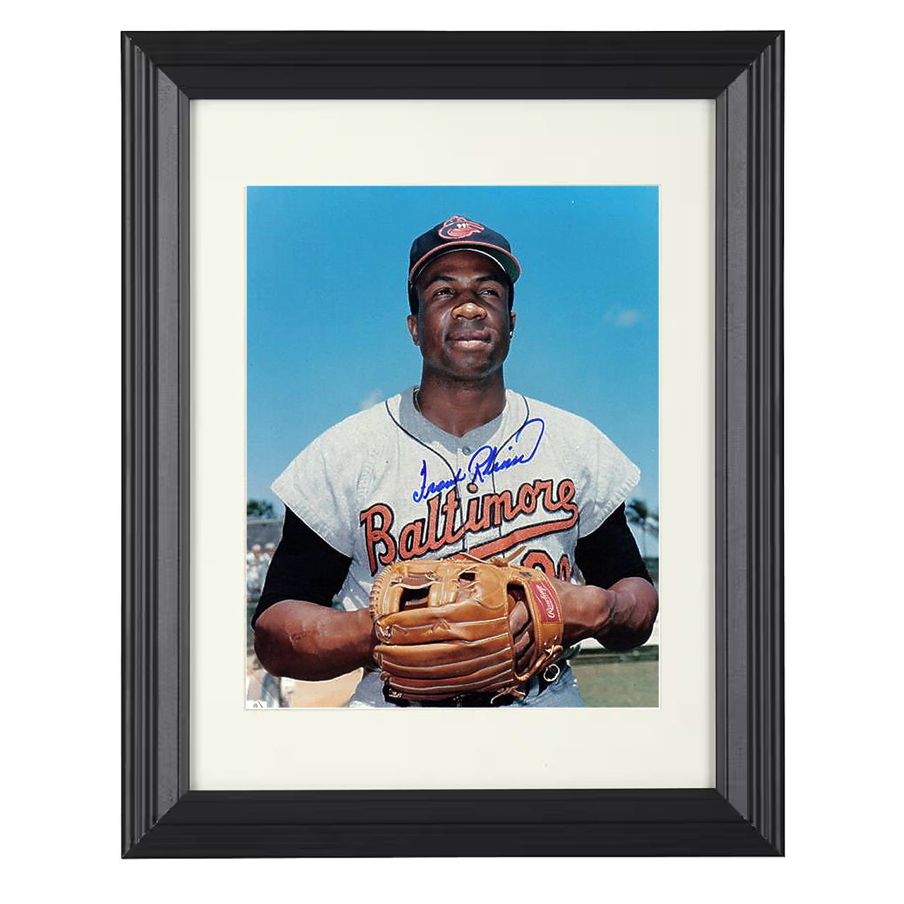 Frank Robinson - Baltimore baseball Hall of Fame outfielder 8x10 black beveled framed baseball wall art