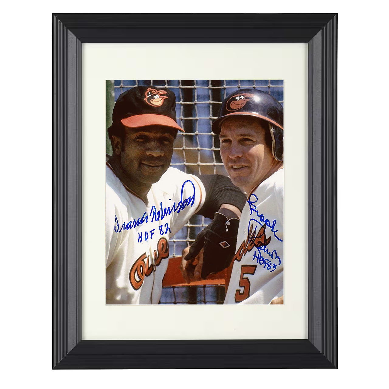 Frank Robinson and Brooks Robinson - Baltimore baseball Hall of Fame legends 8x10 black beveled framed baseball wall art