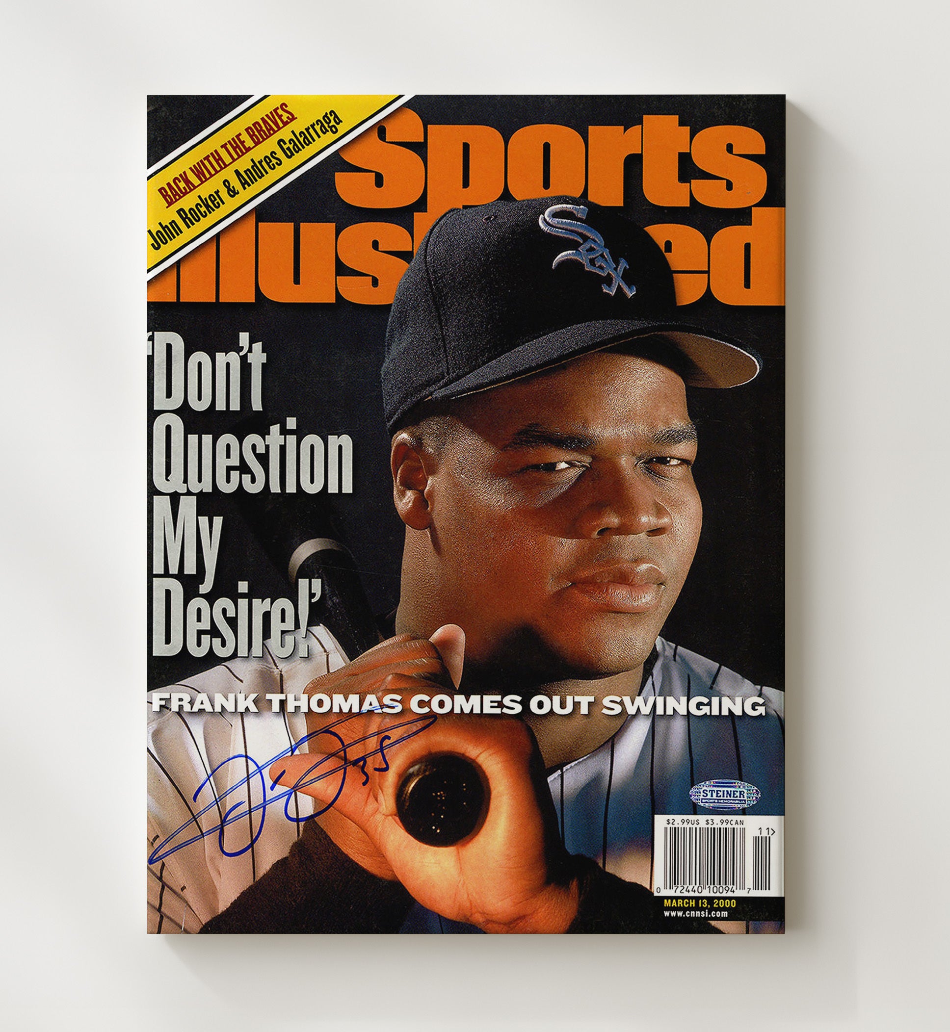 Frank Thomas - Chicago baseball SI cover 2000 Wall Art 20x24 Canvas wall art print – Baseball Wall Art decor