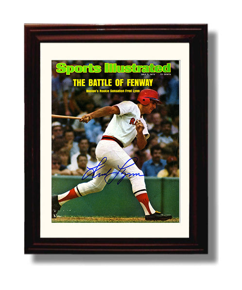 Fred Lynn - Fenway Swing Signed SI Cover Spotlight Baseball Wall Art 8x10 Beveled Frame wall art print – Baseball Wall Art decor