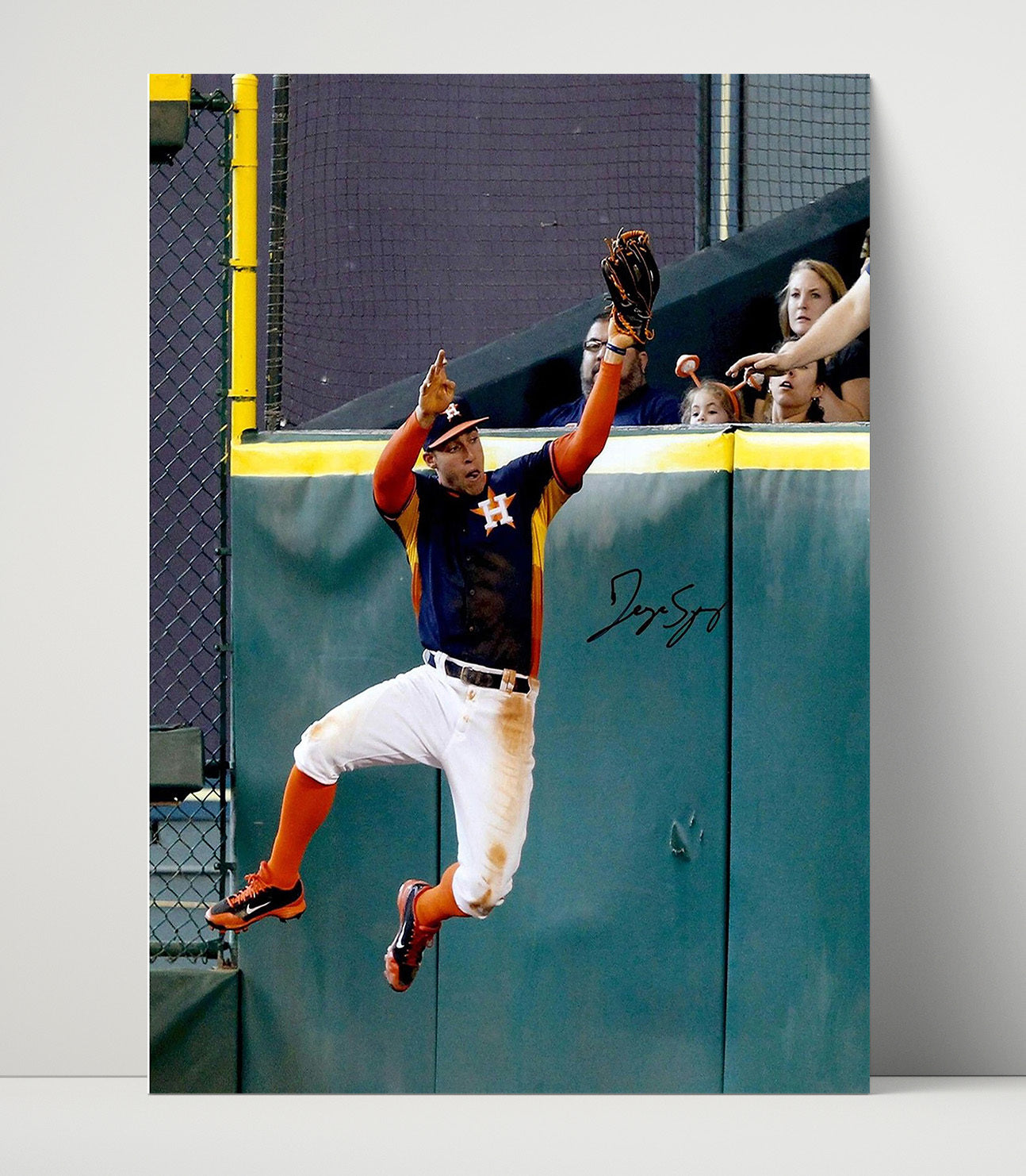 George Springer - Astros Wall Catch Signed Baseball Wall Art 16x20 Unframed Print wall art print – Baseball Wall Art decor