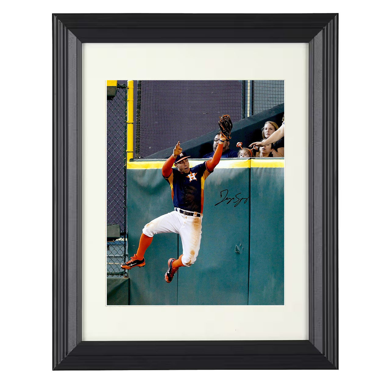 George Springer - Astros Wall Catch Signed 8x10 black beveled framed baseball wall art