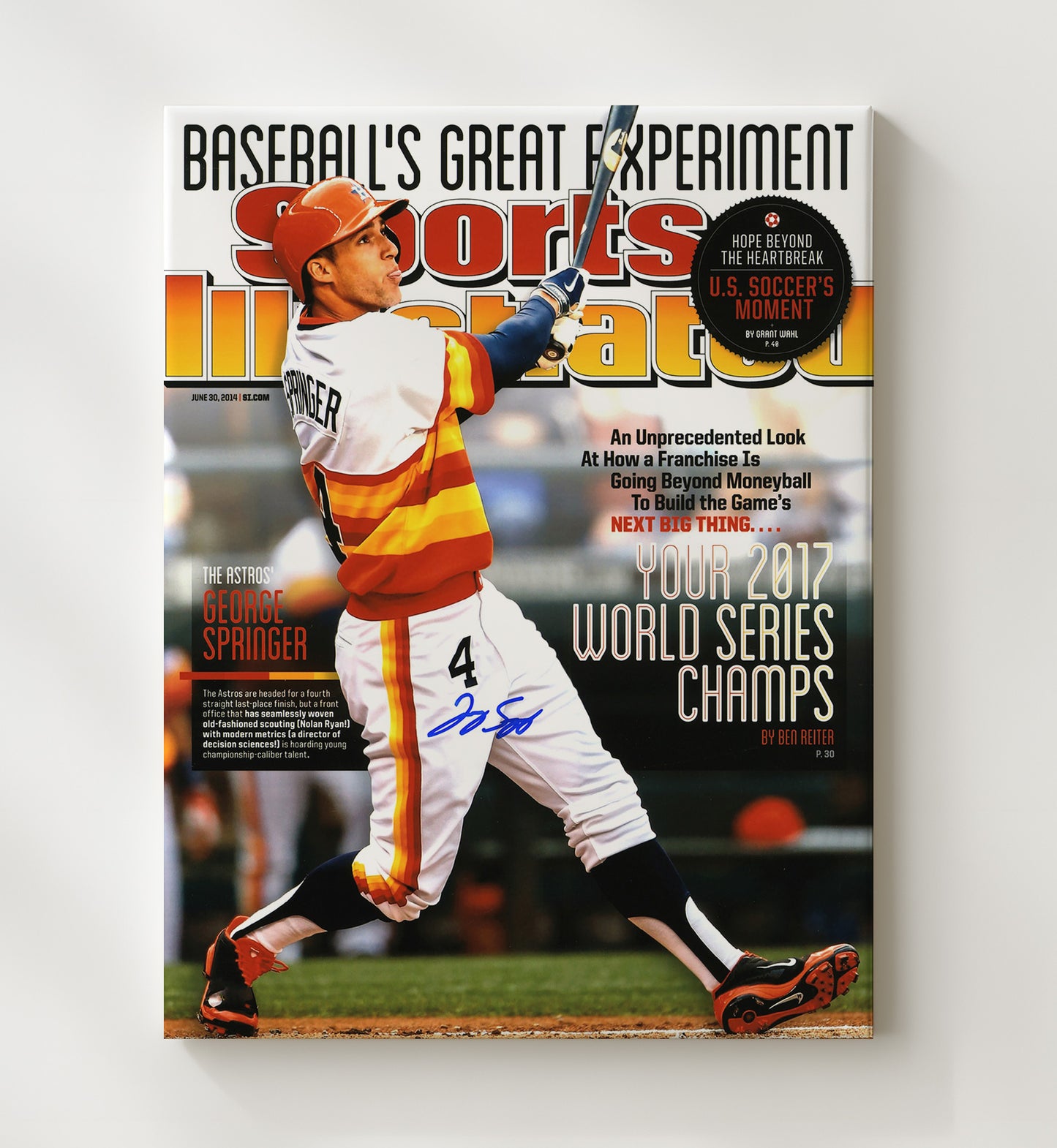George Springer - Baseballs Great Experiment SI Cover 2014 Baseball Wall Art 20x24 Canvas wall art print – Baseball Wall Art decor