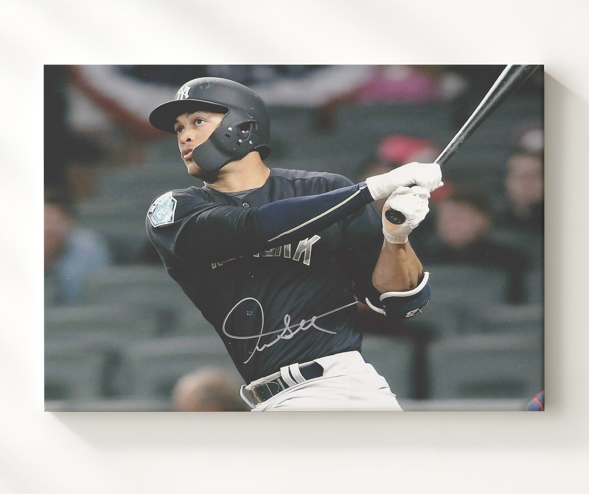 Giancarlo Stanton - Follow Through Power Swing Baseball Wall Art 20x24 Canvas wall art print – Baseball Wall Art decor