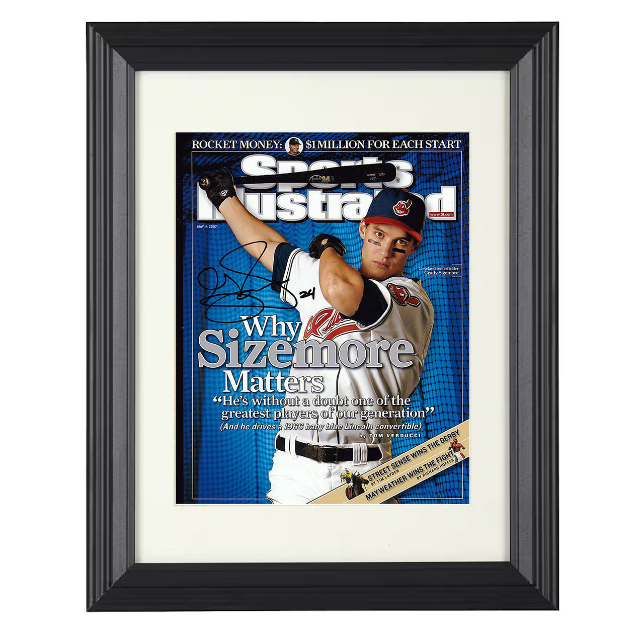 Grady Sizemore - Cleveland Baseball Power Hitter SI Cover 2007 8x10 black beveled framed baseball wall art