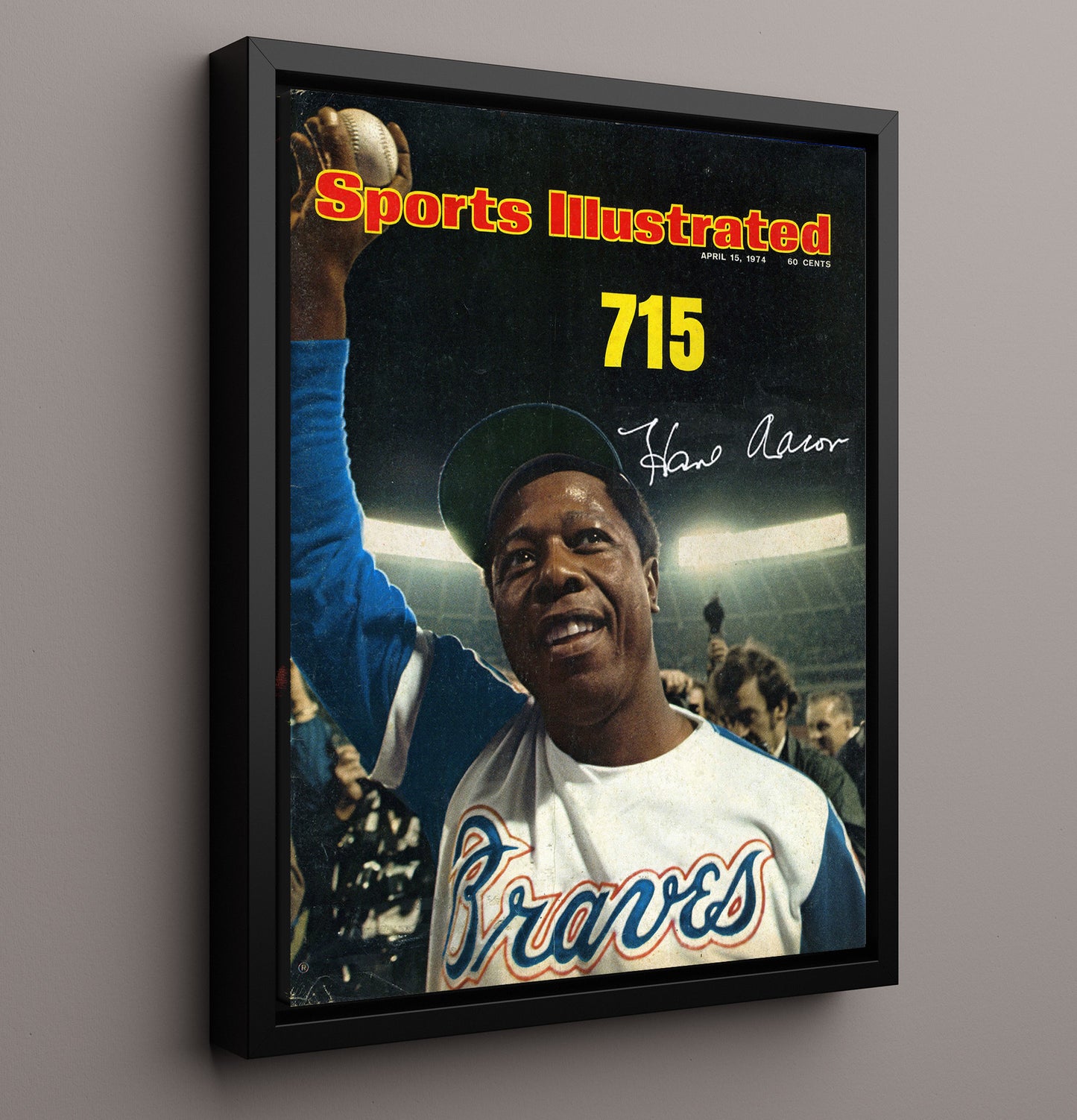 Hank Aaron - 715 Home Run SI Cover Baseball Wall Art 16x20 Framed Canvas wall art print – Baseball Wall Art decor