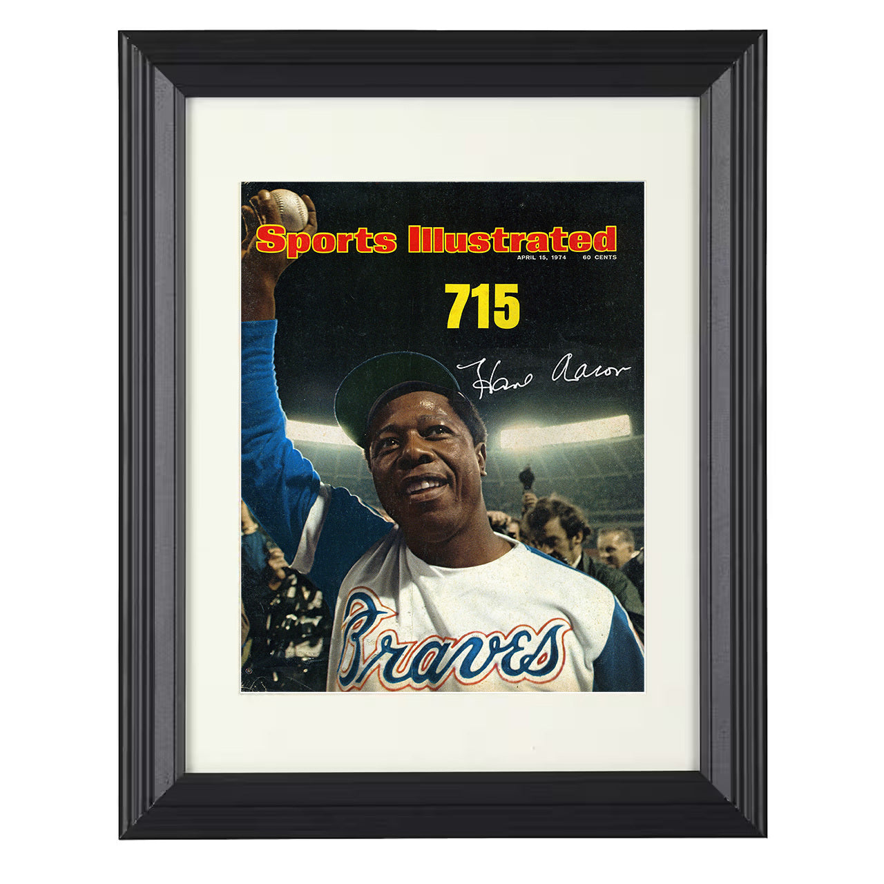 Hank Aaron - 715 Home Run SI Cover 8x10 black beveled framed baseball wall art