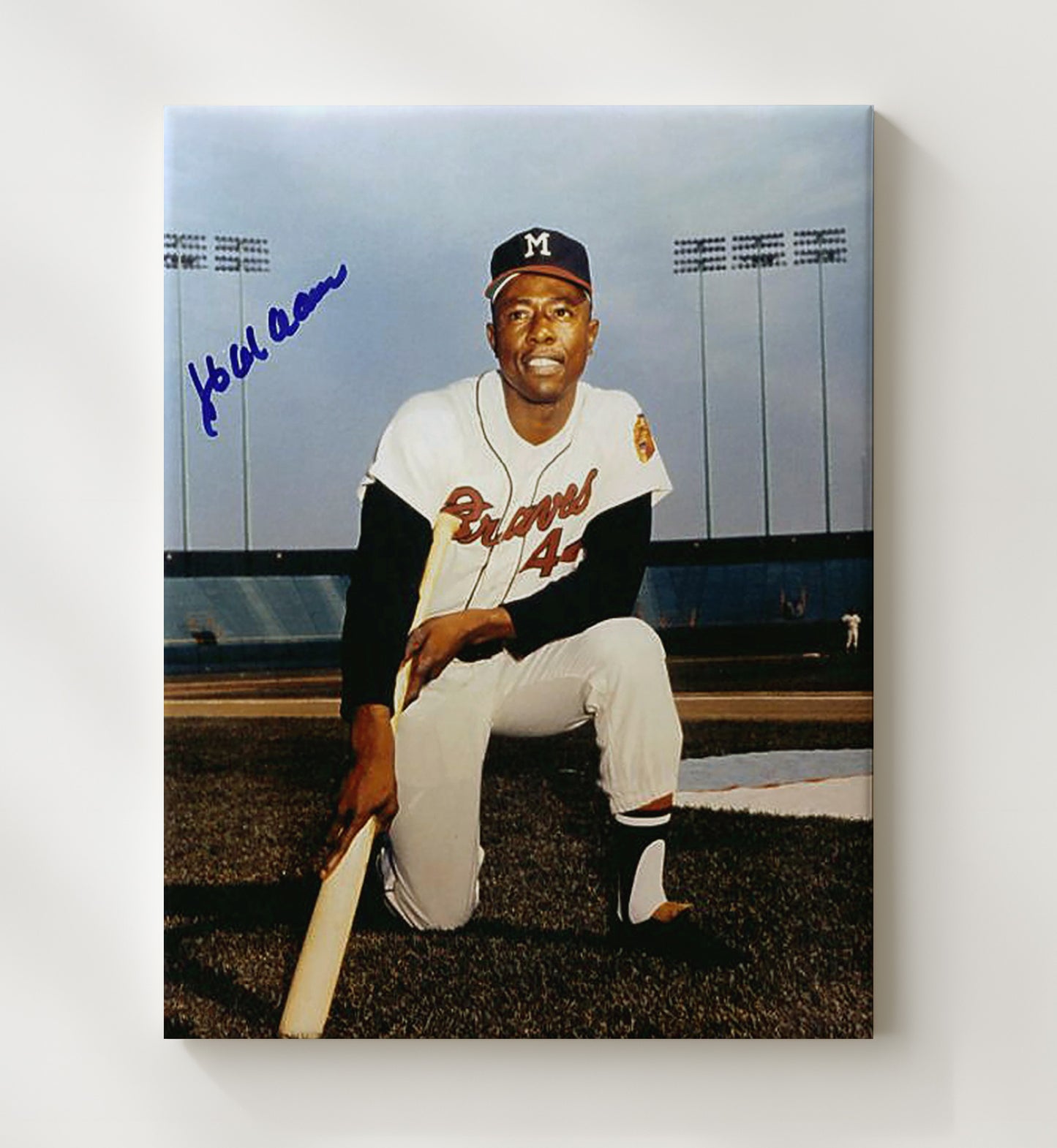 Hank Aaron - Atlanta Baseball Home Run Icon Wall Art 20x24 Canvas wall art print – Baseball Wall Art decor