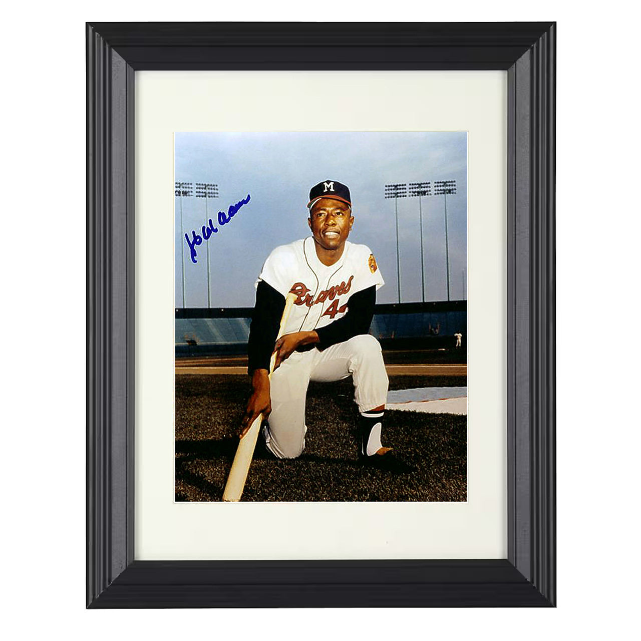Hank Aaron - Atlanta Baseball Home Run Icon 8x10 black beveled framed baseball wall art
