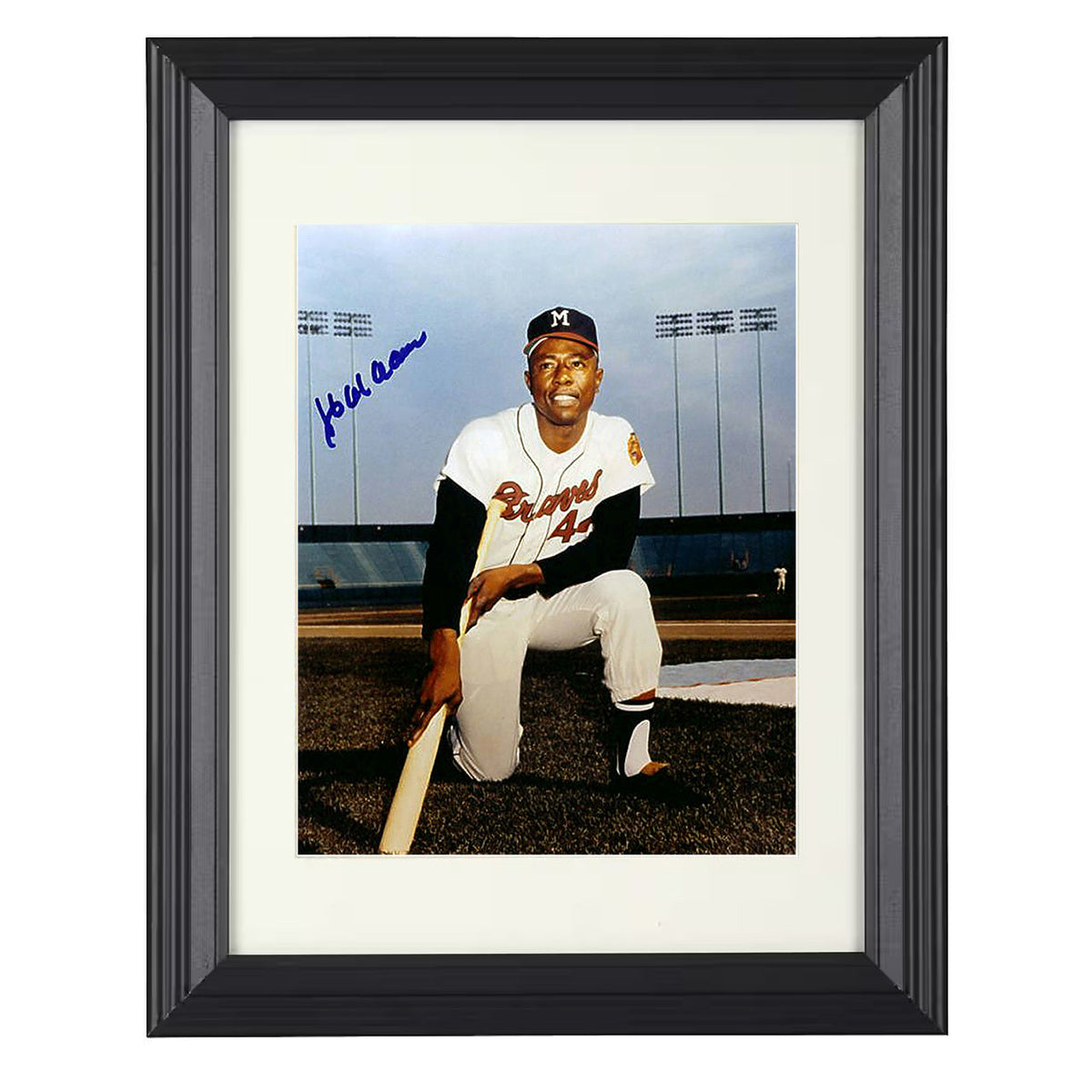 Hank Aaron - Atlanta Baseball Home Run Icon 8x10 Beveled Frame baseball wall art