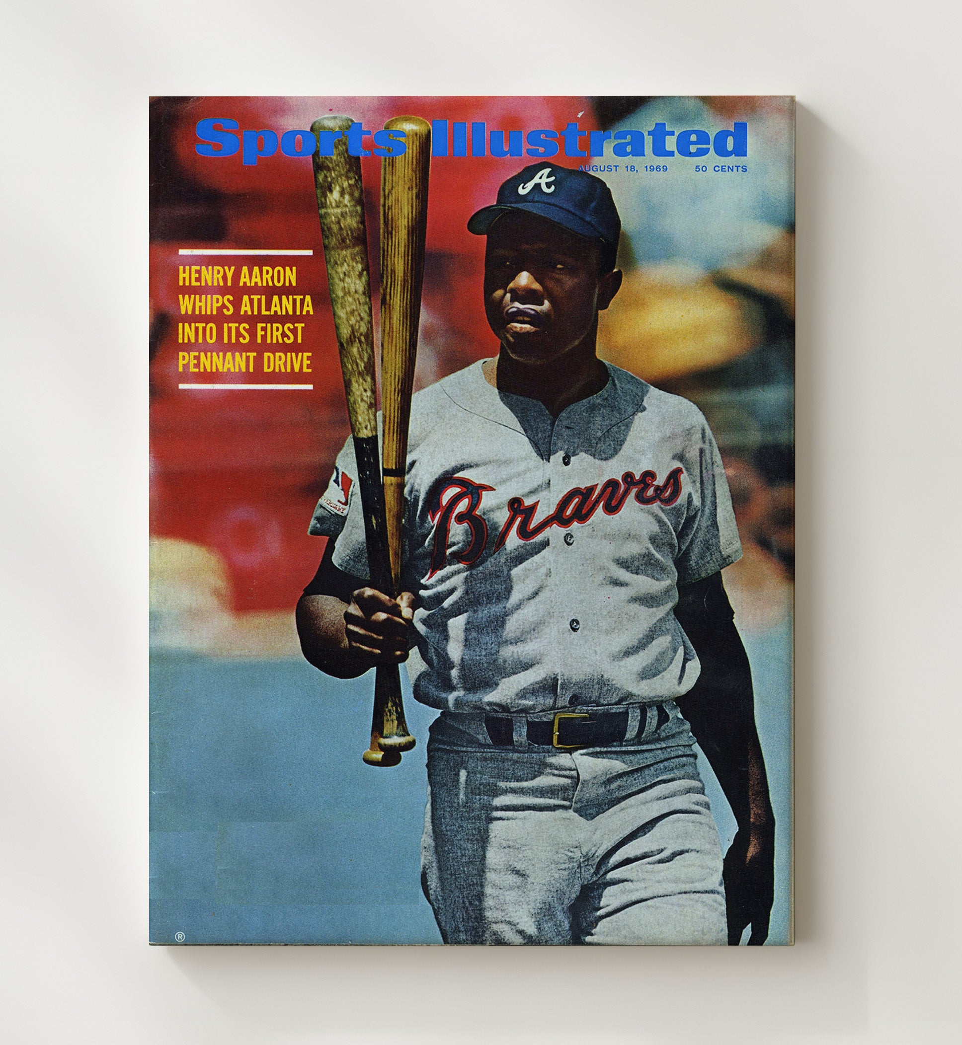 Hank Aaron - SI Cover Spotlight Baseball Wall Art 20x24 Canvas wall art print – Baseball Wall Art decor