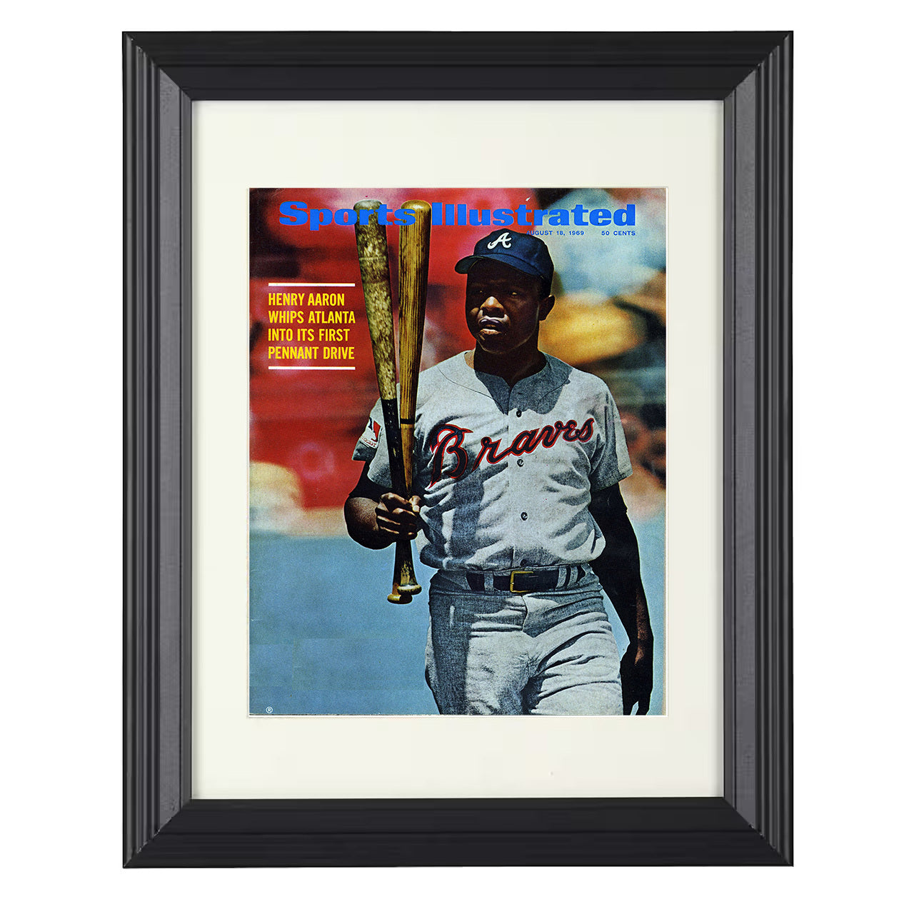 Hank Aaron - SI Cover Spotlight 8x10 black beveled framed baseball wall art