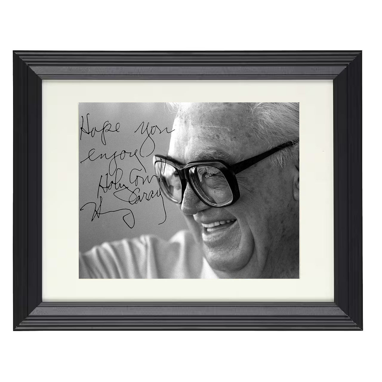 Harry Caray - Black and White Close Up Holy Cow 8x10 black beveled framed baseball wall art