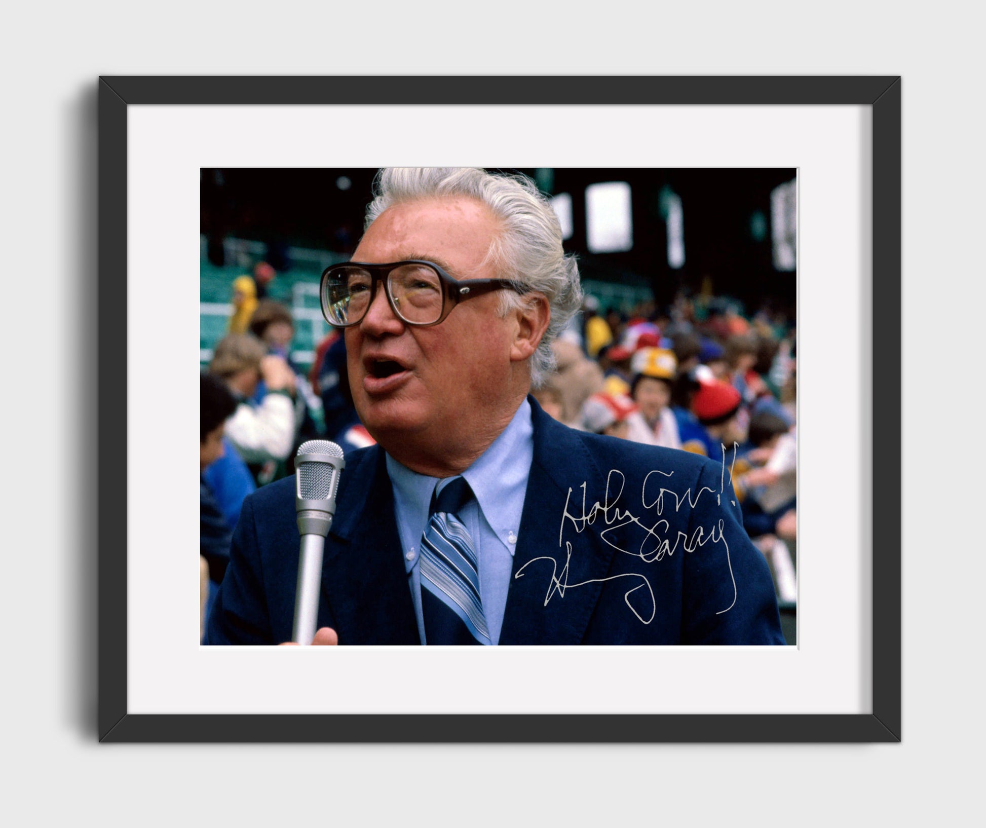 Harry Caray - Color Holy Cow With Mic Baseball Wall Art 16x20 Gallery Frame wall art print – Baseball Wall Art decor