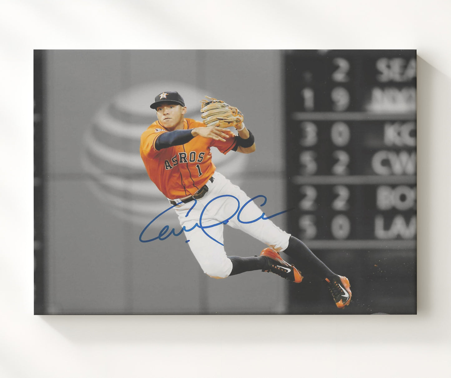 Houston Astros - Carlos Correa - Autographed Diving Throw Baseball Wall Art 20x24 Canvas wall art print – Baseball Wall Art decor