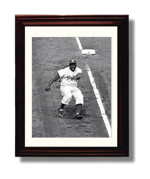 Jackie Robinson - Brooklyn Dugout Slide Celebration Baseball Wall Art 8x10 Beveled Frame wall art print – Baseball Wall Art decor
