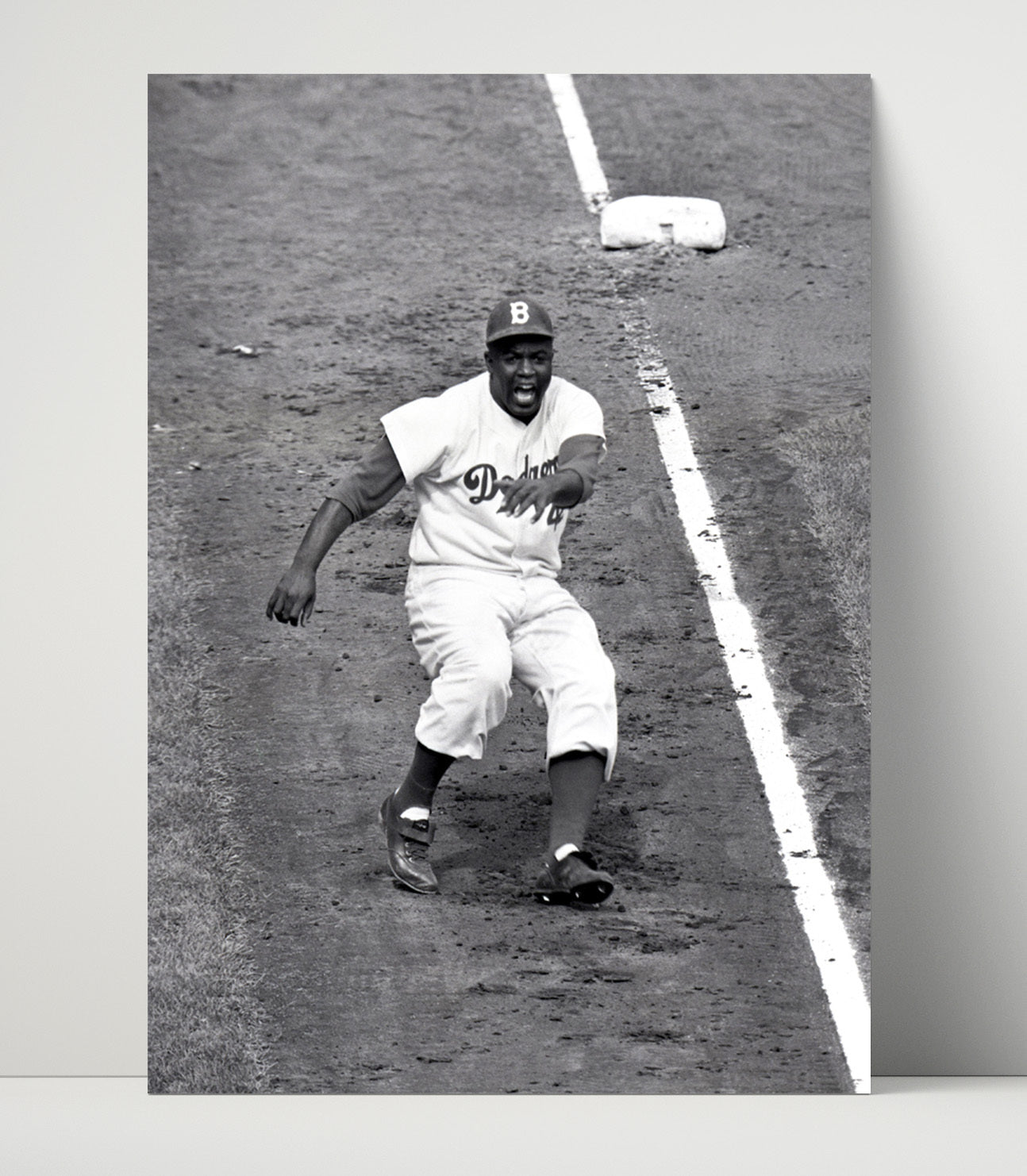 Jackie Robinson - Brooklyn Dugout Slide Celebration Baseball Wall Art 16x20 Unframed Print wall art print – Baseball Wall Art decor