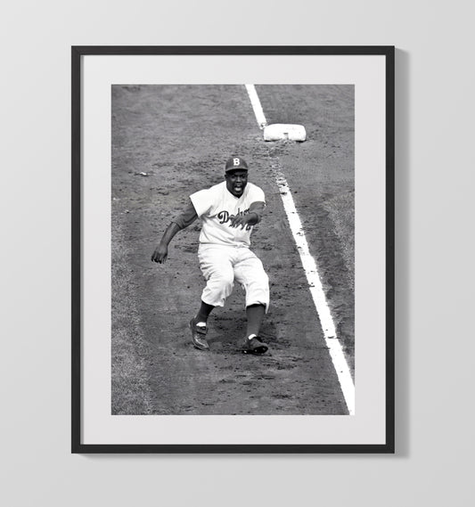 Jackie Robinson - Brooklyn Dugout Slide Celebration 8x10 Canvas baseball wall art