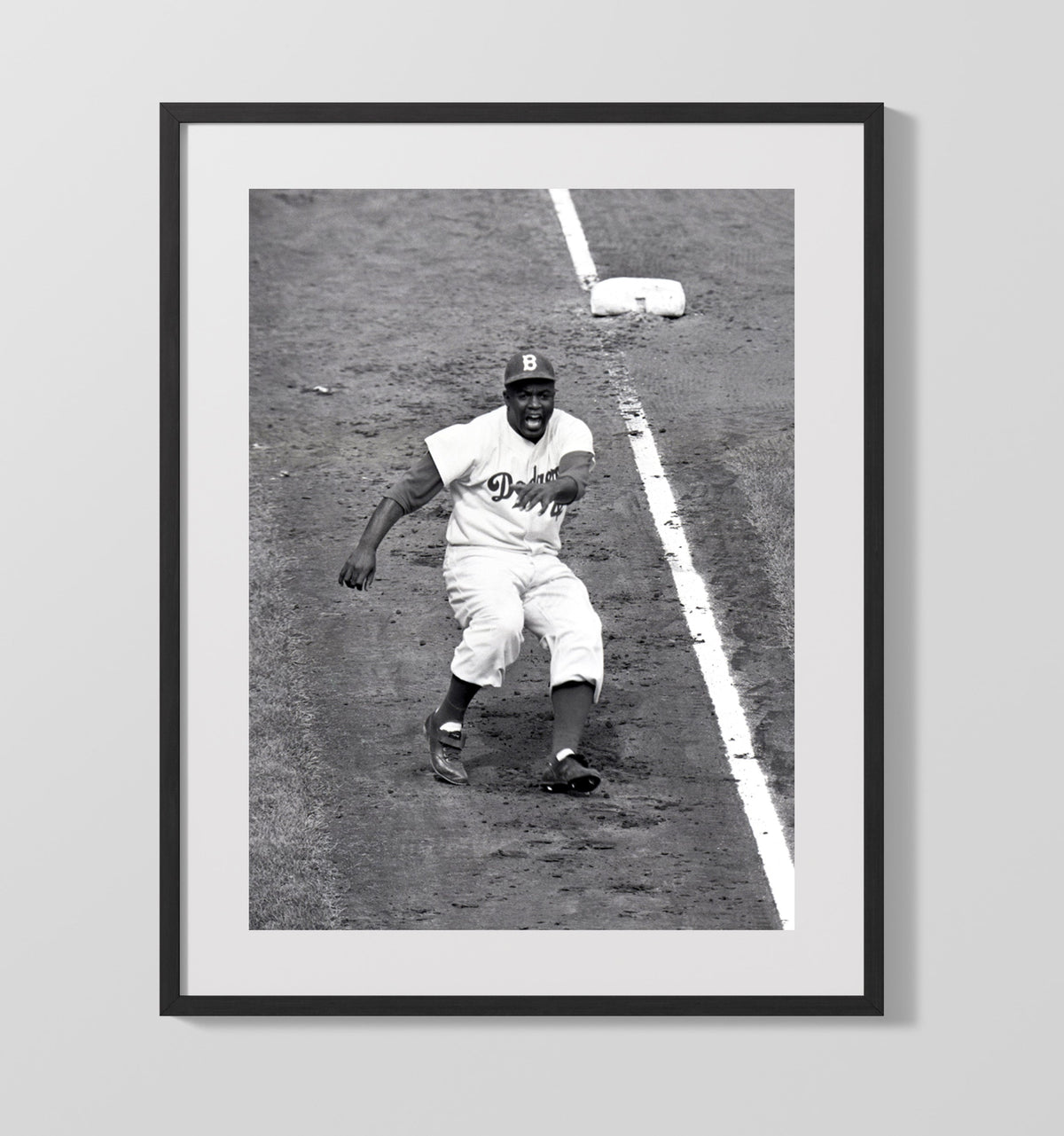 Jackie Robinson - Brooklyn Dugout Slide Celebration 16x20 Gallery Frame baseball wall art