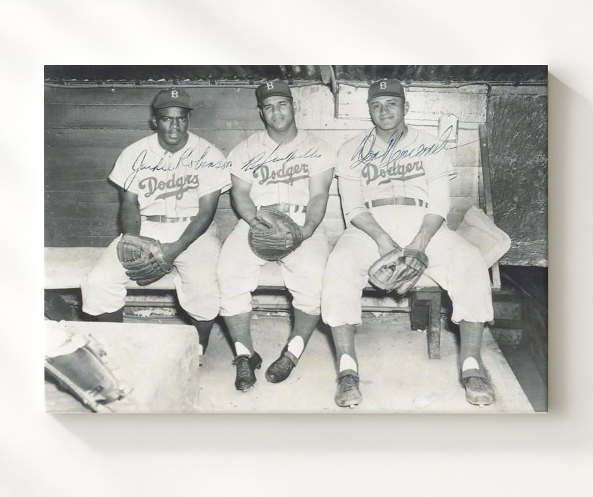 Jackie Robinson Roy Campanella Don Newcombe - Brooklyn Icons 8x10 Canvas baseball wall art