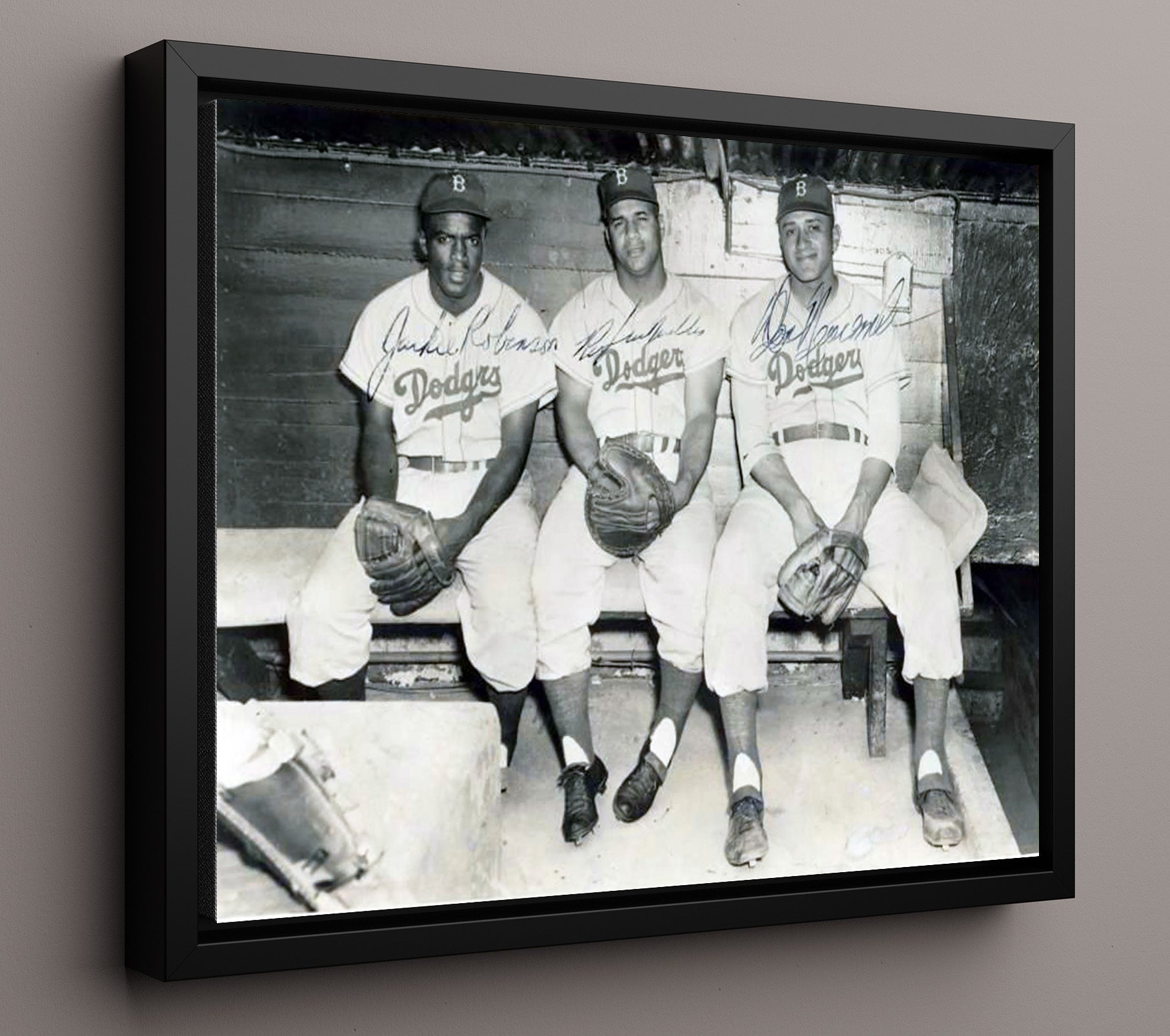 Jackie Robinson Roy Campanella Don Newcombe - Brooklyn Icons Baseball Wall Art 16x20 Framed Canvas wall art print – Baseball Wall Art decor