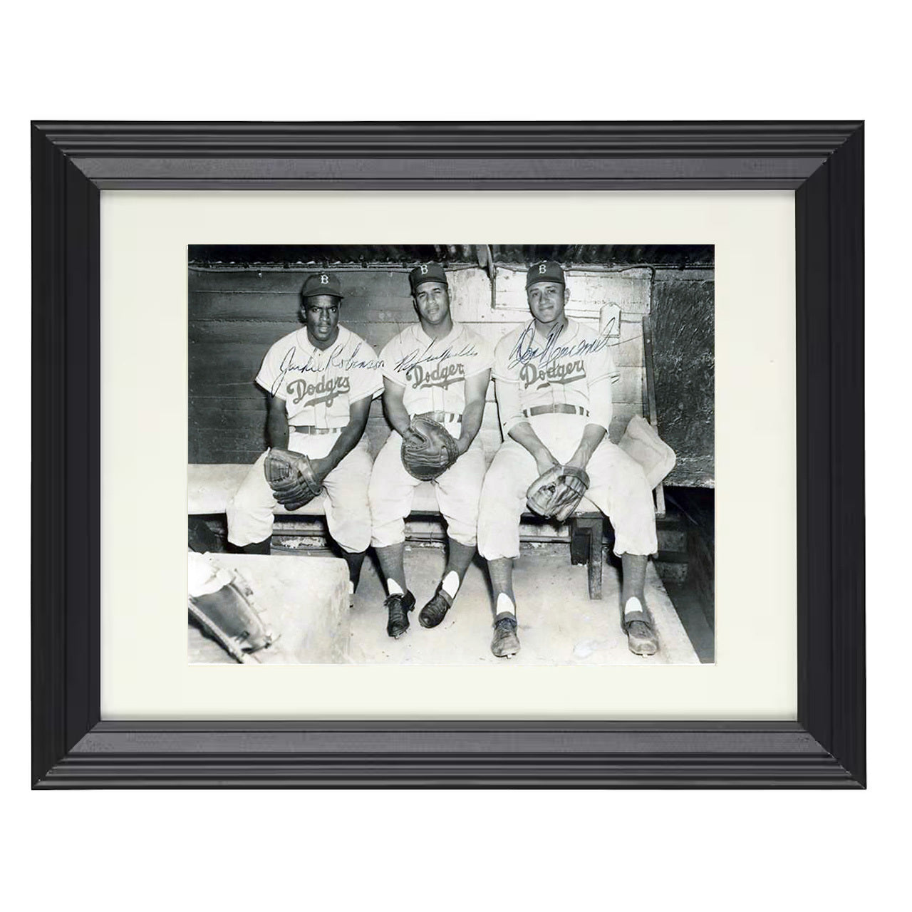 Jackie Robinson Roy Campanella Don Newcombe - Brooklyn Icons 8x10 black beveled framed baseball wall art