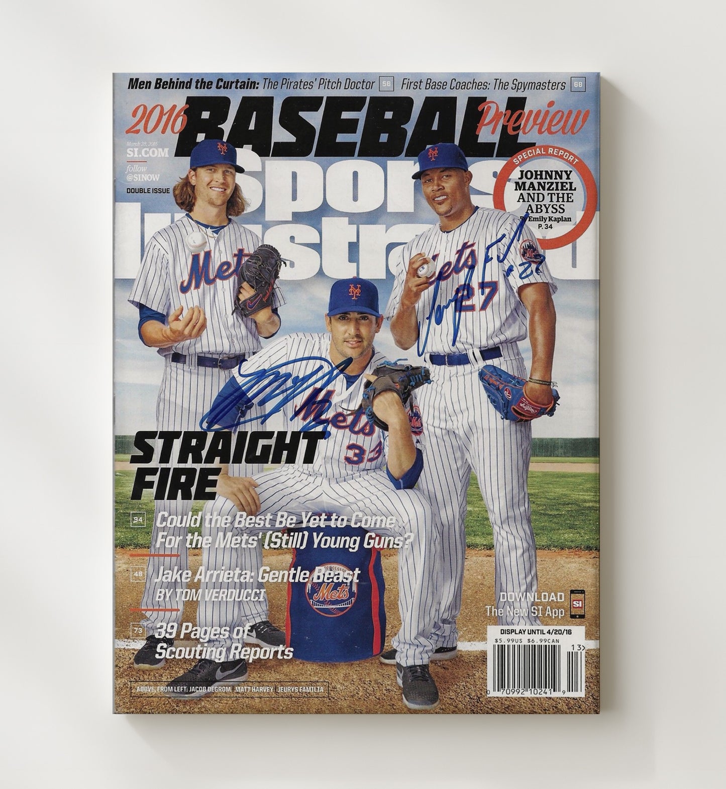Jacob deGrom Matt Harvey Jeurys Familia - Mets young rotation baseball preview SI cover 2016 Wall Art 20x24 Canvas wall art print – Baseball Wall Art decor
