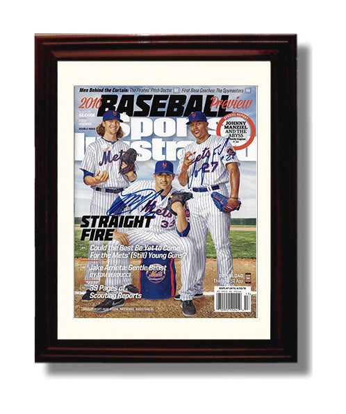 Jacob deGrom Matt Harvey Jeurys Familia - Mets young rotation baseball preview SI cover 2016 Wall Art 8x10 Beveled Frame wall art print – Baseball Wall Art decor
