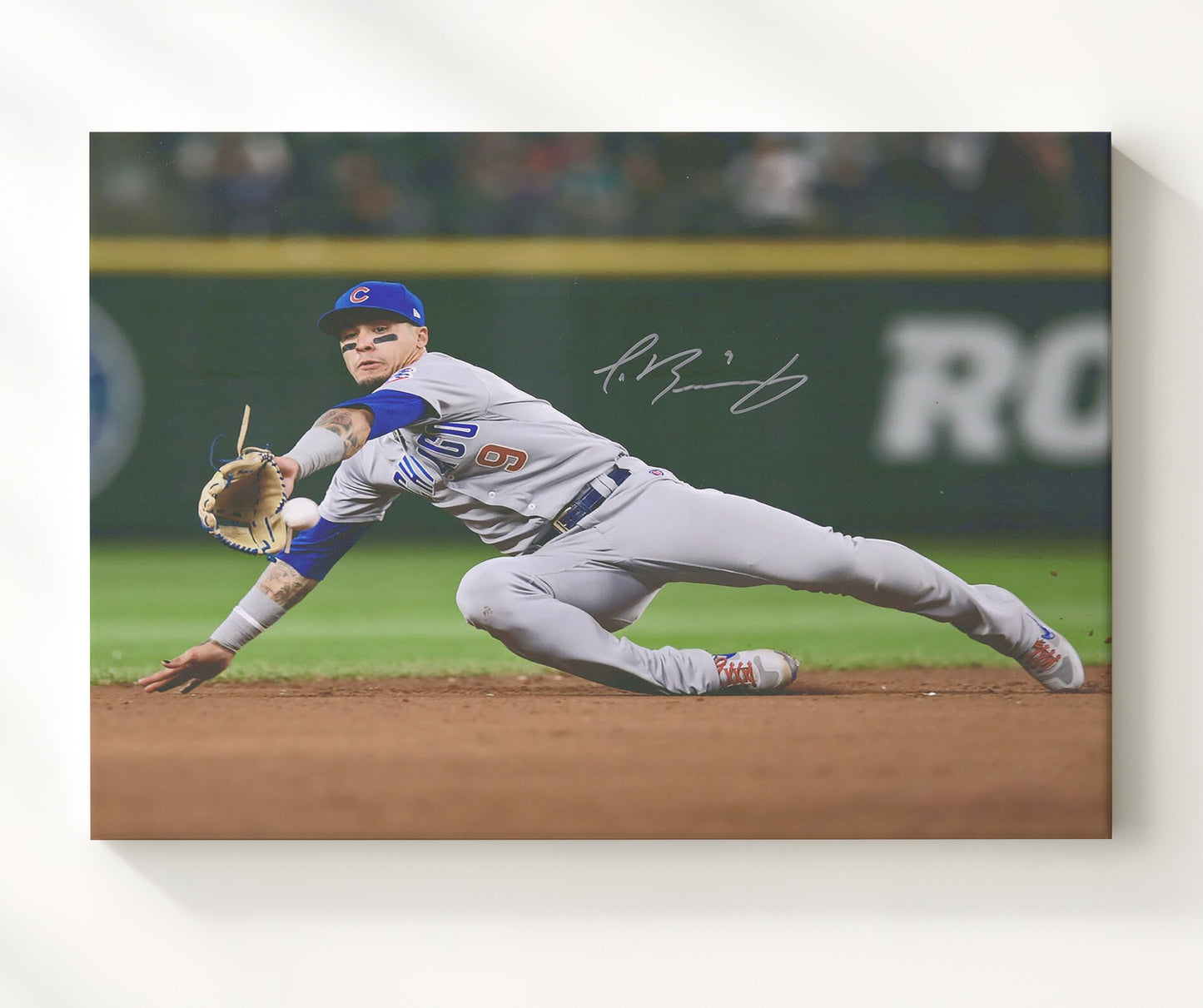 Javier Baez - Diving Stop Throw Baseball Wall Art 20x24 Canvas wall art print – Baseball Wall Art decor