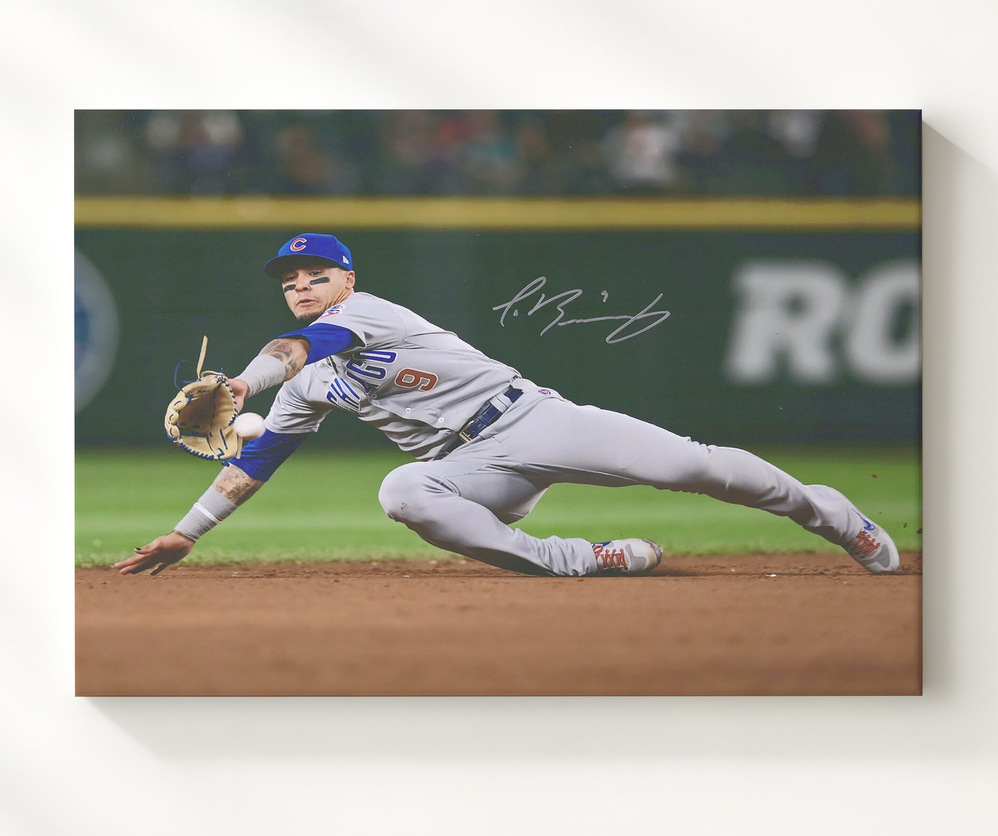 Javier Baez - Diving Stop Throw Baseball Wall Art 20x24 Canvas wall art print – Baseball Wall Art decor