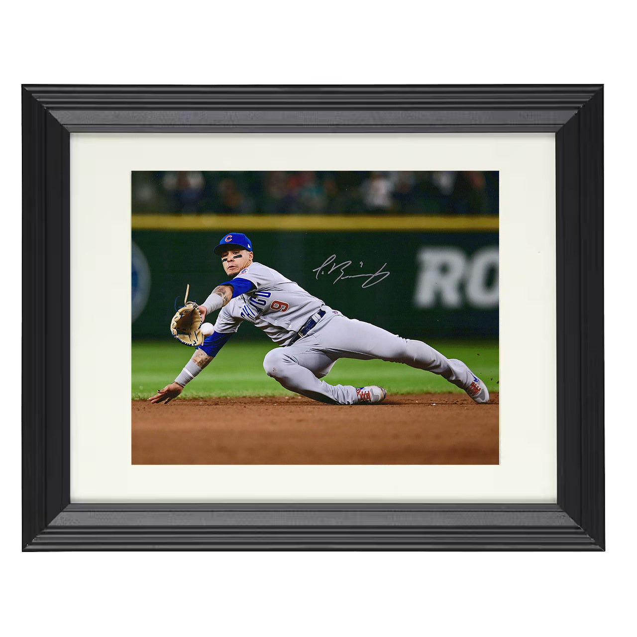 Javier Baez - Diving Stop Throw 8x10 black beveled framed baseball wall art