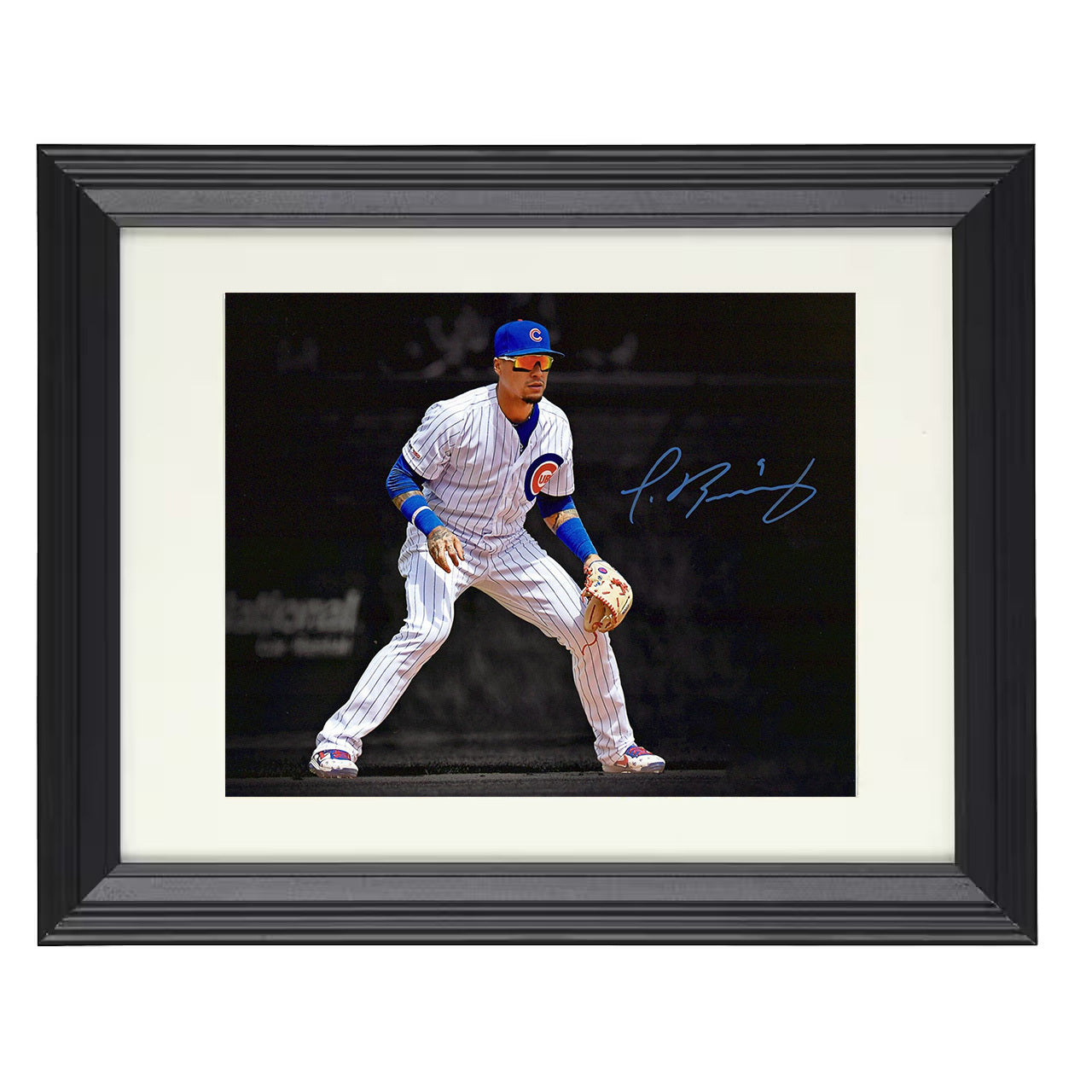 Javier Baez - Fielding Ready Position 8x10 black beveled framed baseball wall art