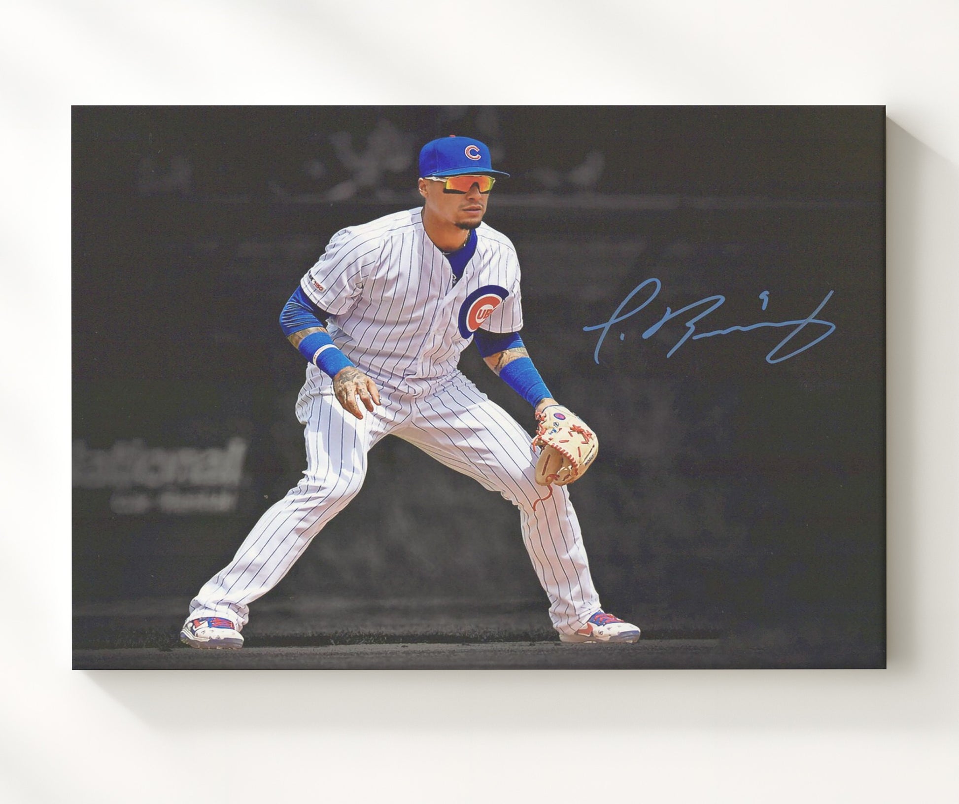 Javier Baez - Fielding Ready Position Baseball Wall Art 20x24 Canvas wall art print – Baseball Wall Art decor