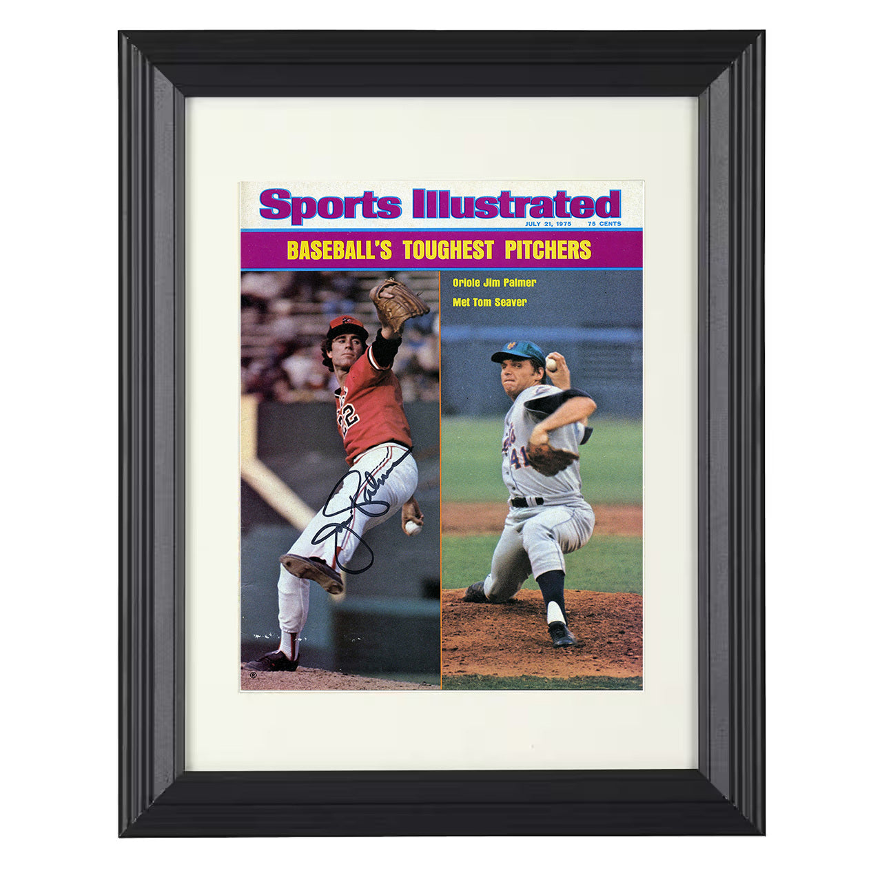 Jim Palmer and Tom Seaver - Duel Pitching Signed SI Cover Spotlight 8x10 black beveled framed baseball wall art