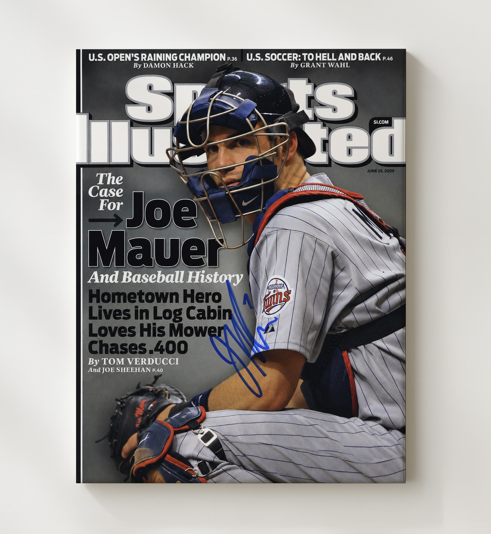 Joe Mauer - 2009 Batting Title Chase SI Cover Portrait Baseball Wall Art 20x24 Canvas wall art print – Baseball Wall Art decor