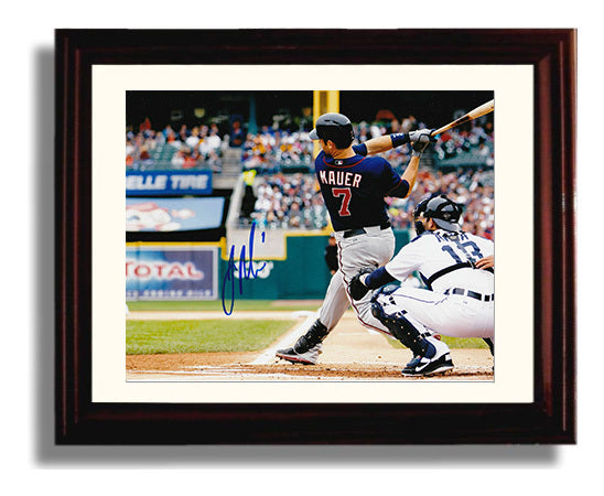 Joe Mauer - Making Contact at the Plate Baseball Wall Art 8x10 Beveled Frame wall art print – Baseball Wall Art decor