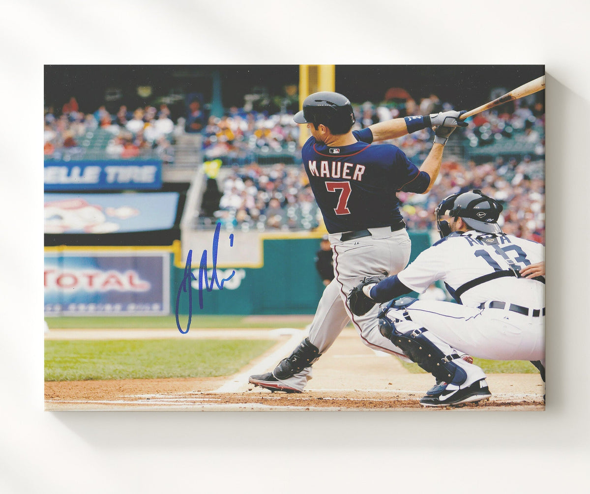 Joe Mauer - Making Contact at the Plate 8x10 Canvas baseball wall art