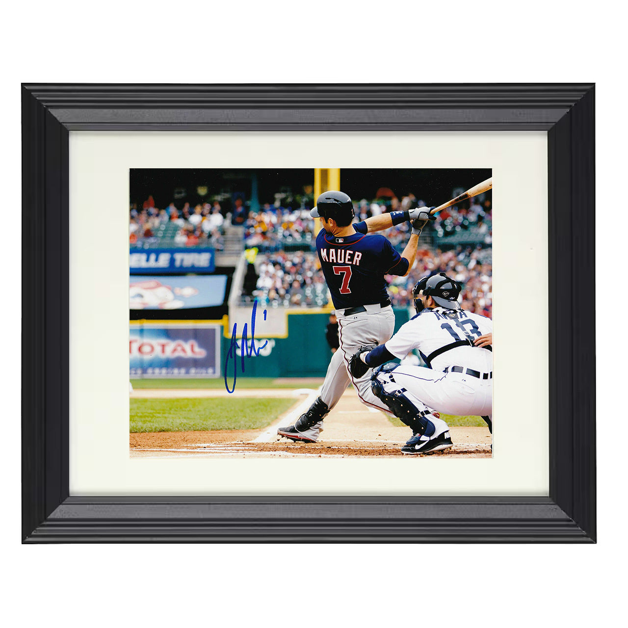 Joe Mauer - Making Contact at the Plate 8x10 black beveled framed baseball wall art