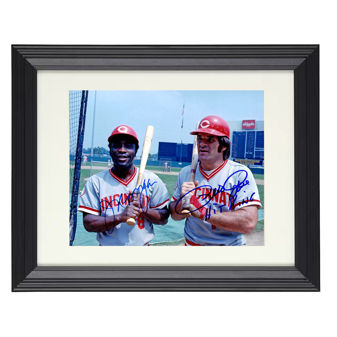 Joe Morgan and Pete Rose - Big Red Machine Bat Pose 8x10 black beveled framed baseball wall art