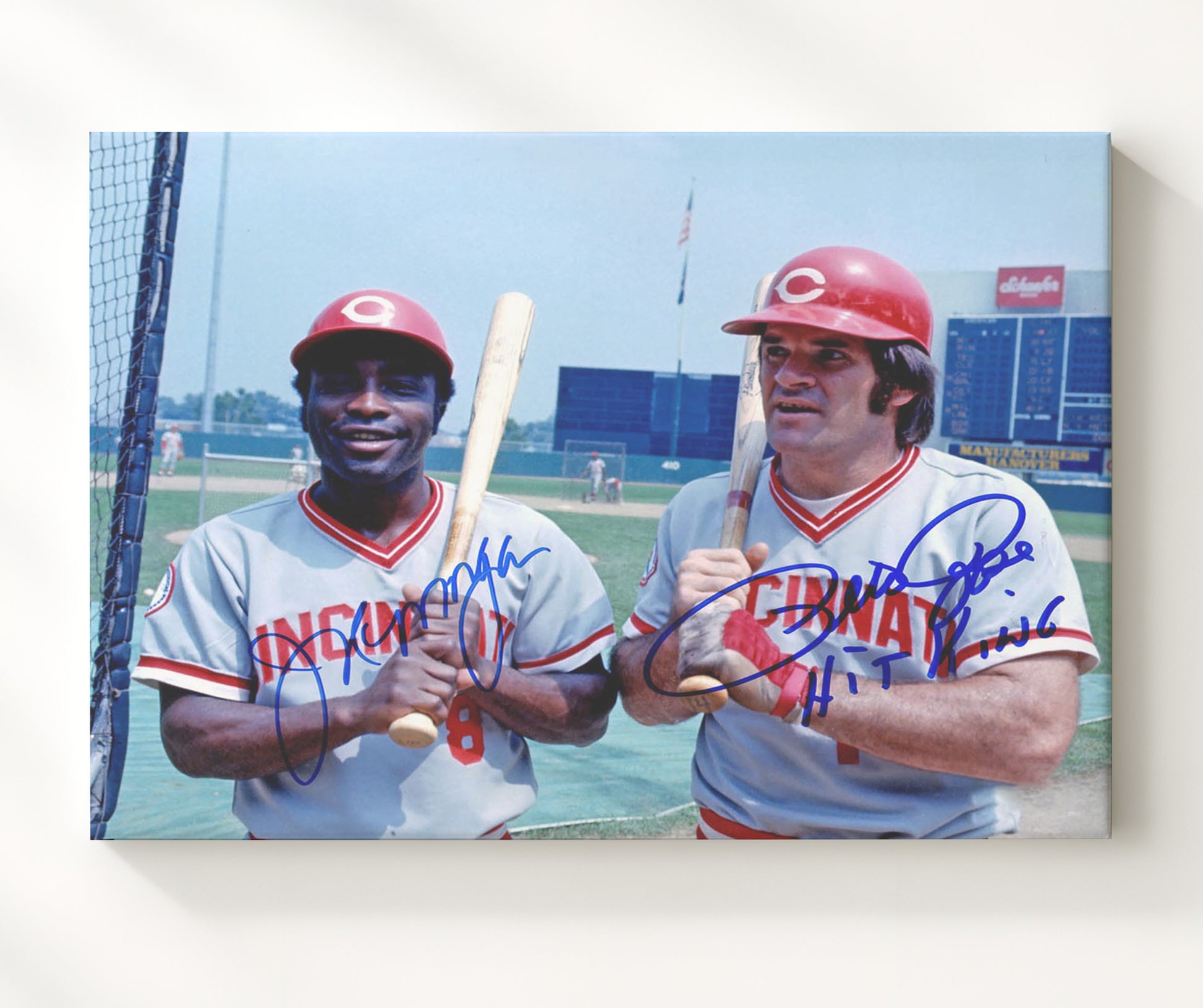 Joe Morgan and Pete Rose - Big Red Machine Bat Pose Baseball Wall Art 20x24 Canvas wall art print – Baseball Wall Art decor