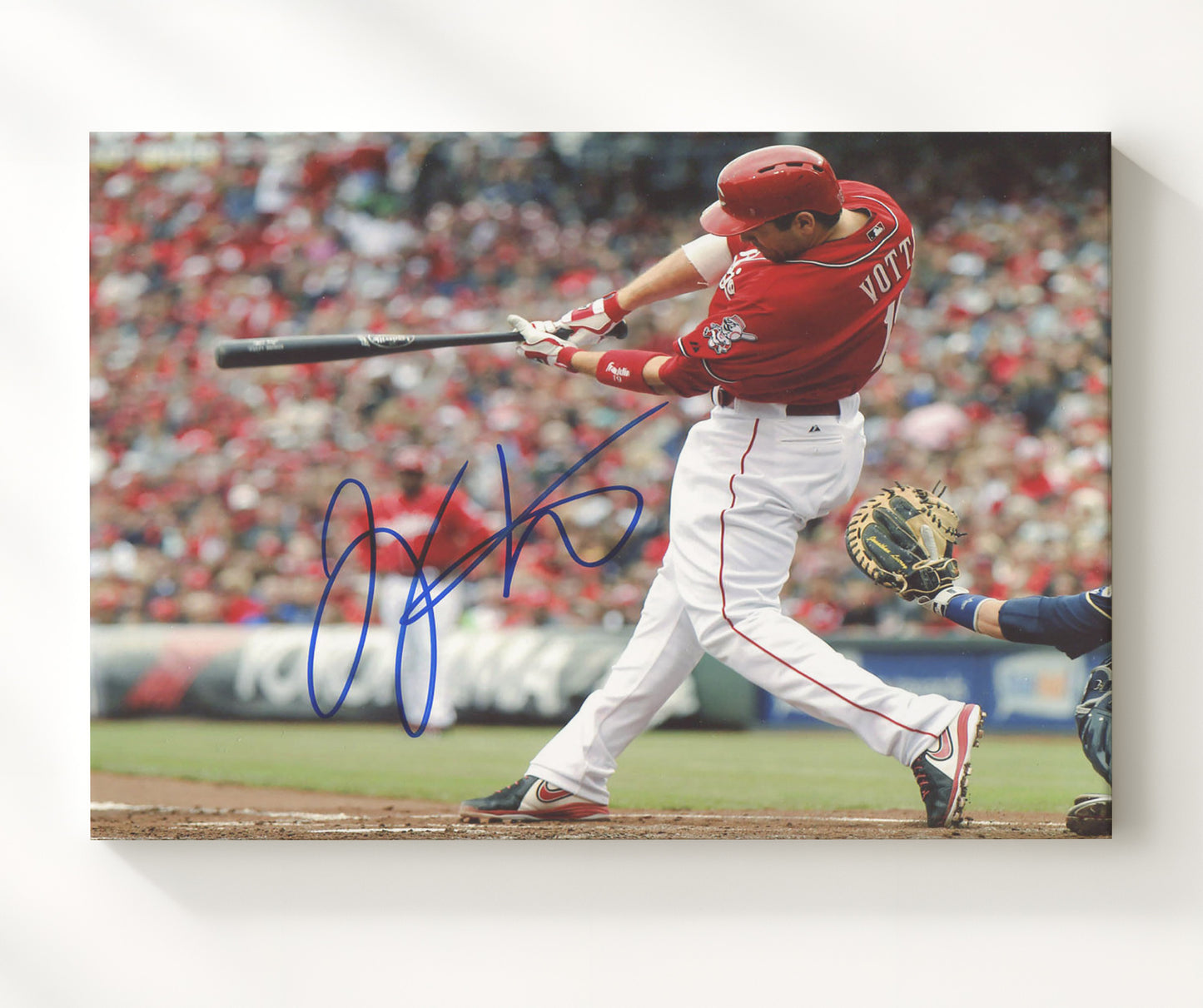 Joey Votto - Full Extension Power Swing Baseball Wall Art 20x24 Canvas wall art print – Baseball Wall Art decor