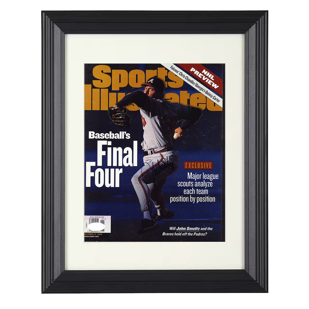 John Smoltz - Postseason Command SI Cover 1998 8x10 black beveled framed baseball wall art