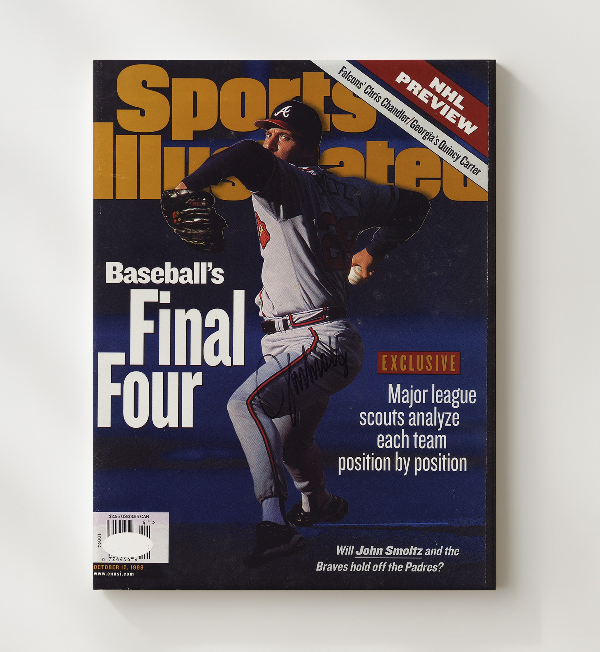 John Smoltz - Postseason Command SI Cover 1998 Baseball Wall Art 20x24 Canvas wall art print – Baseball Wall Art decor