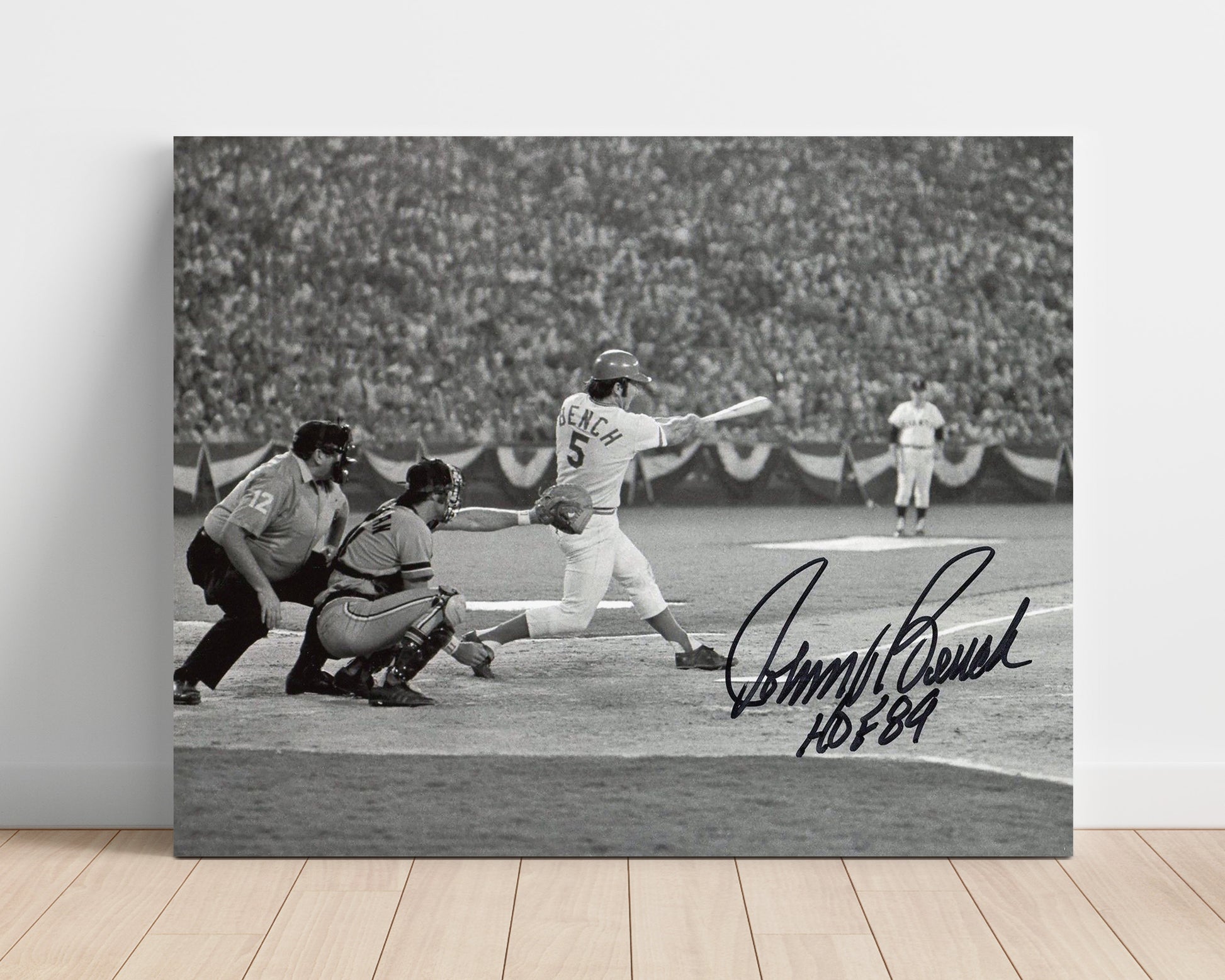 Johnny Bench - At Bat Hall of Fame Inscription Baseball Wall Art 16x20 Unframed Print wall art print – Baseball Wall Art decor